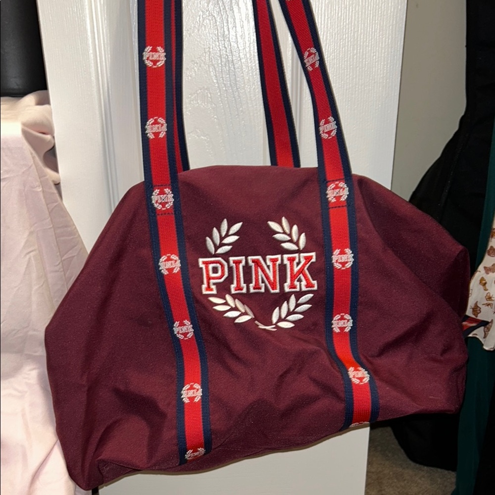 PINK Victoria's Secret Red Tote Bag with Striped Straps